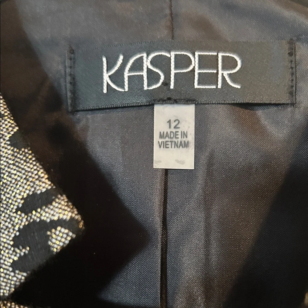 Kasper Women's Black and Gray w/Gold Thread Animal Print Open Front Blazer